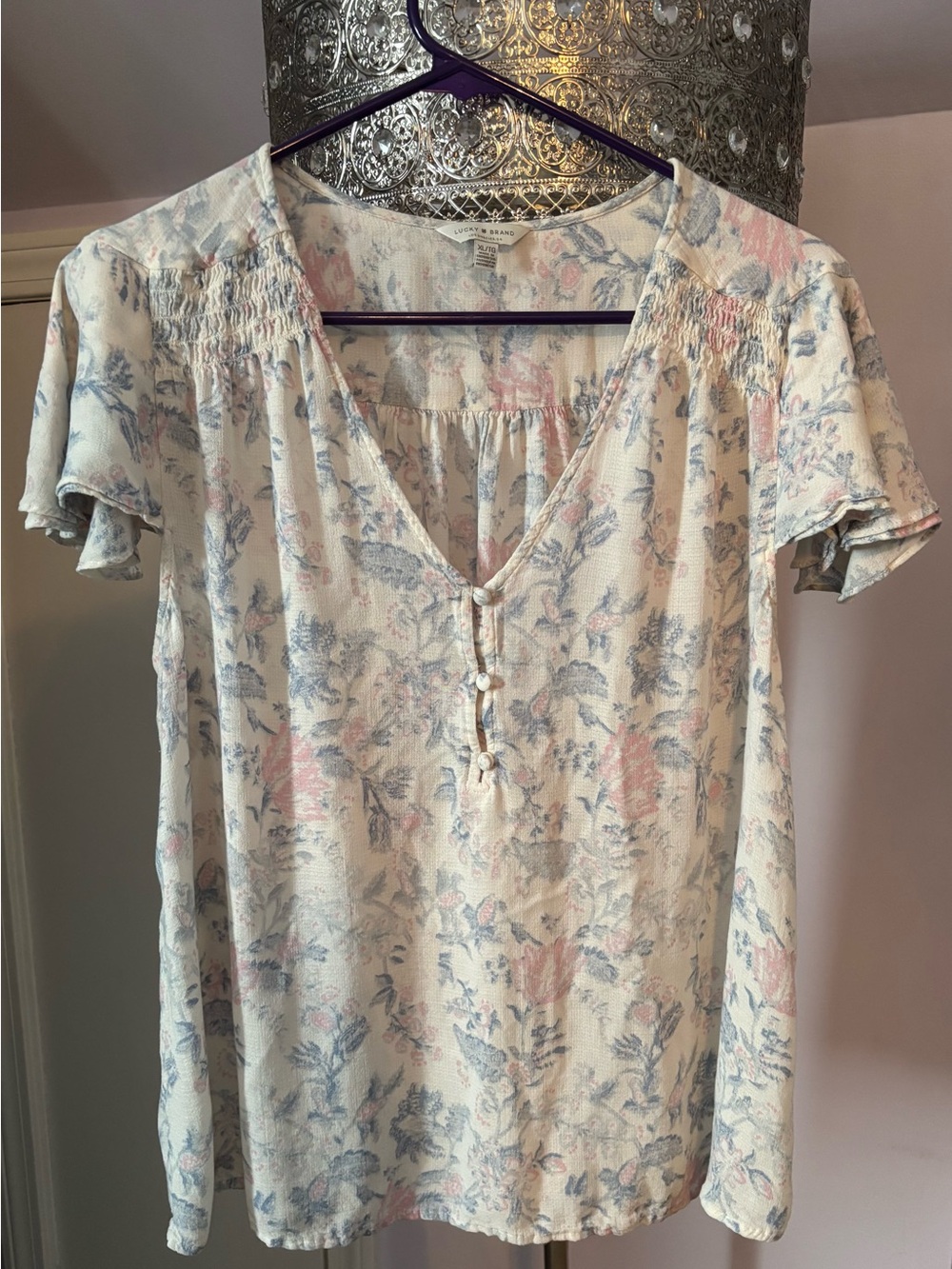 Lucky Brand Floral Flutter Sleeve V-Neck Blouse